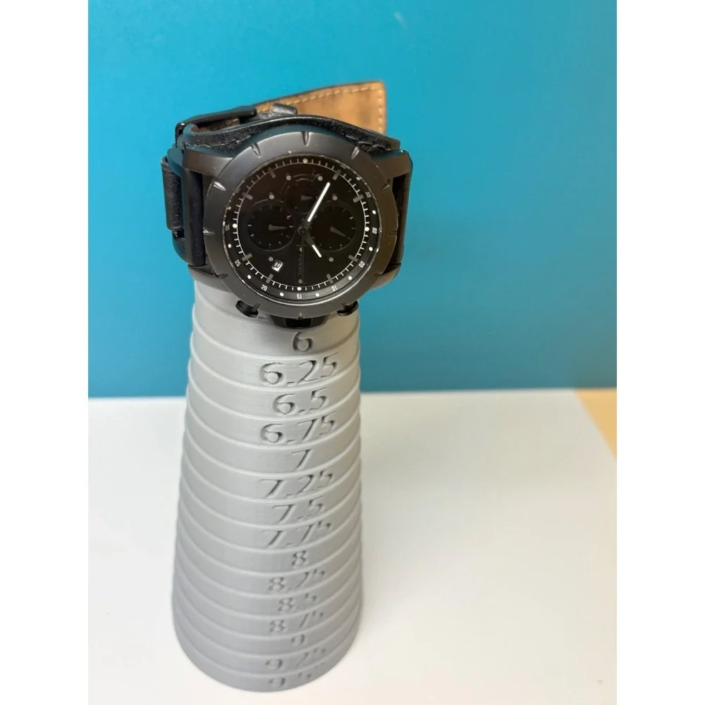 Fossil Mens Chronograph Black Leather Cuff Watch JR1157 Analog Date Need Battery